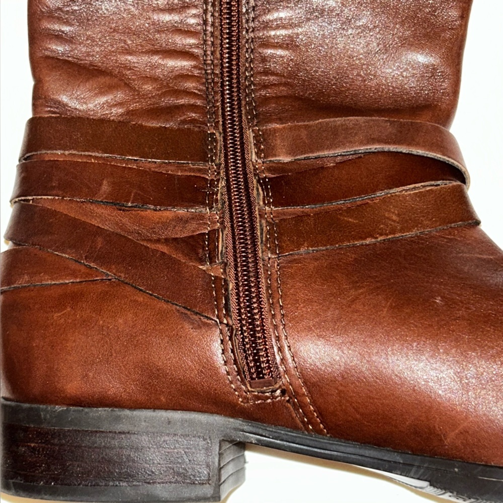 Audrey Brooke Abannya Brown Leather Heeled Riding Boots Zipper Lined Size 7 - Picture 4 of 13
